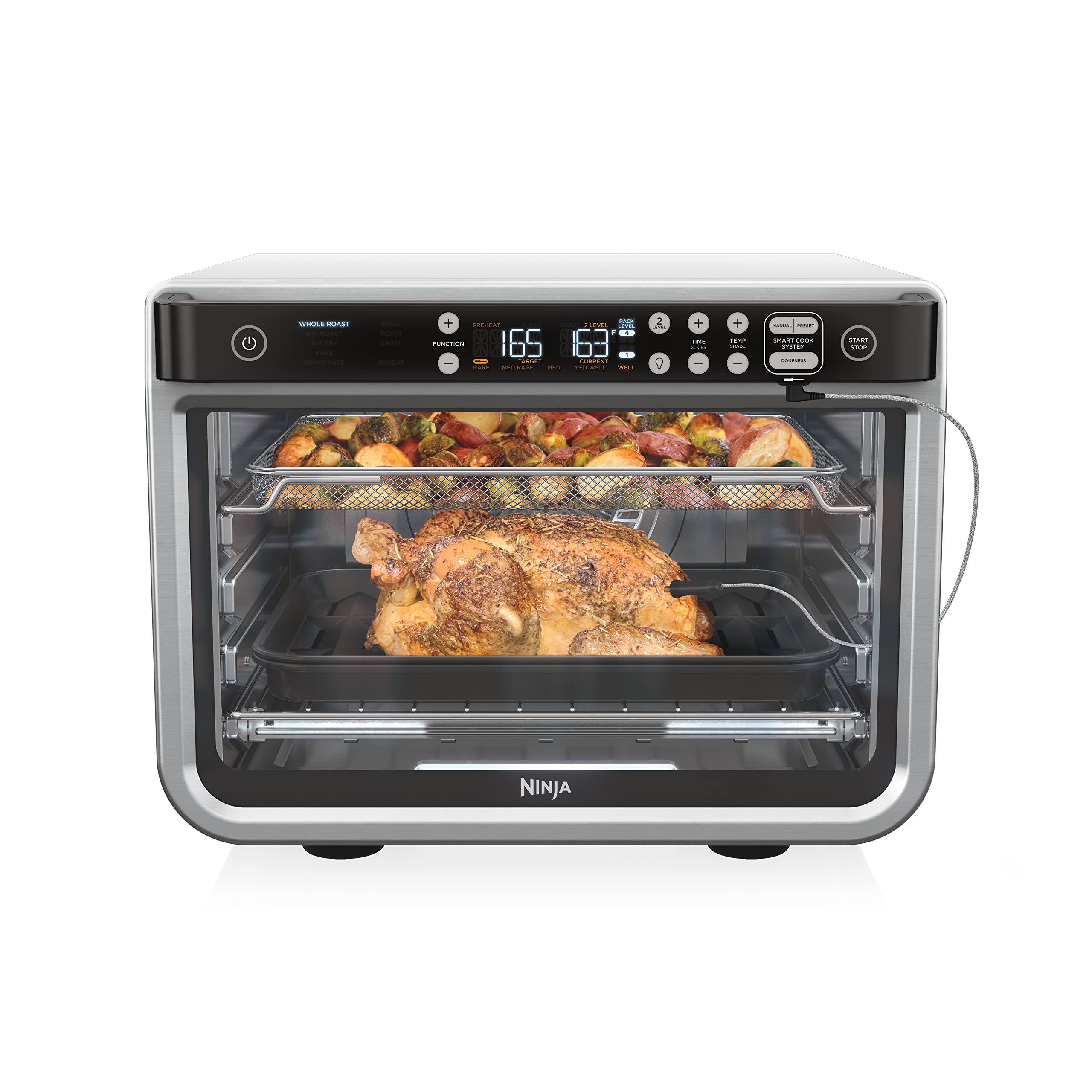 Ninja DT251 Foodi 10-in-1 Smart XL Air Fry Oven, Bake, Broil, Toast, Roast, Digital Toaster, Thermometer, True Surround Convection up to 450°F, includes 6 trays & Recipe Guide, Silver
